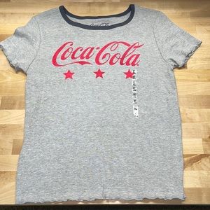 Juniors Coca-Cola Ruffle Hem Short Sleeve Shirt